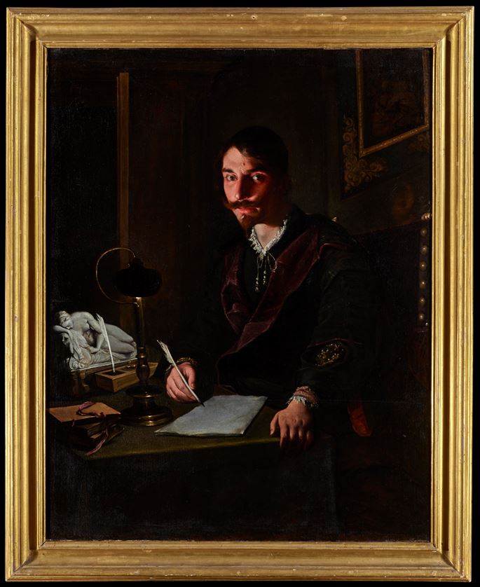 Pietro Paolini - A Portrait of a Man Writing by Candlelight  | MasterArt